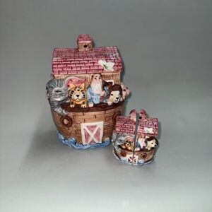 Vintage Noah's Ark Ceramic Cookie Jar and Salt Shaker Set